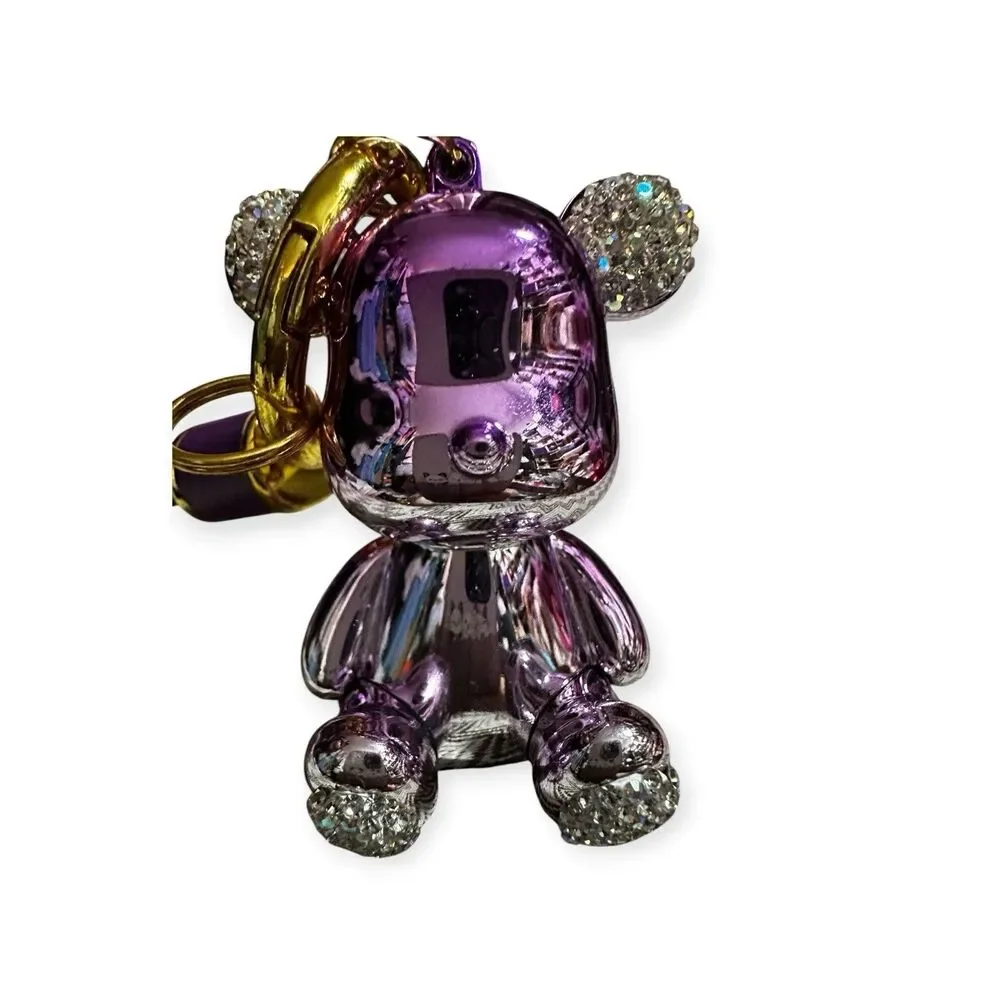 Teddy Bear Rhinestone Purple Bling Keychain Bag Charm, Wristlet